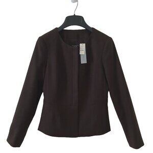 NWT Talbots Luxe Wool Flannel Motorcyle-Inspired Blazer "Grace Fit," Brown, 0P